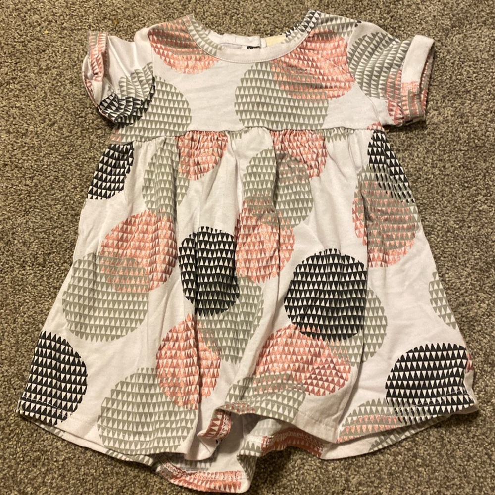 Pink, grey, and black dot dress